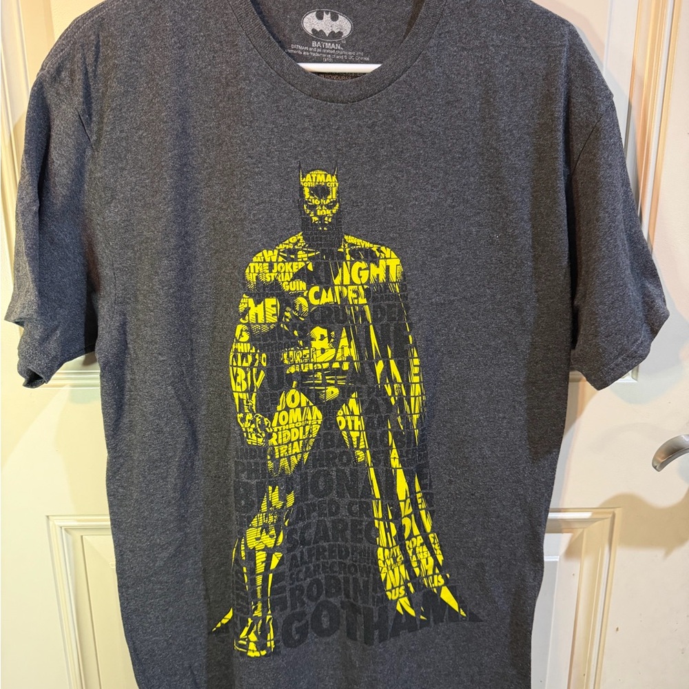 DC Comics Batman Dark Knight Verbiage Dark Gray and Yellow Graphic Size Large
